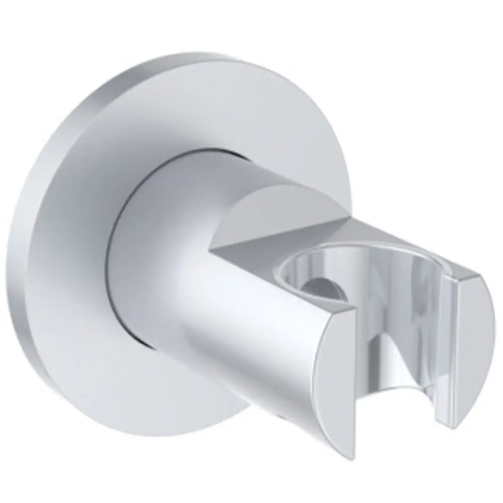 Wandhalterung mit runder Rosette in silber für eine Handbrause. Produkt von Ideal Standard, geeignet für den Einsatz in Badezimmern.